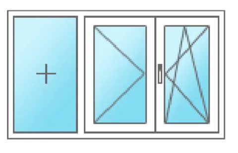 Trokrilni prozor (fiksno krilo+dvokrilni)