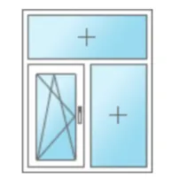 Dvokrilni prozor sa fiksnim krilom i fiksnim podsvetlom/nadsvetlom