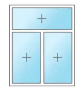 Dvokrilni prozor sa fiksnim krilima i nadsvetlom/podsvetlom